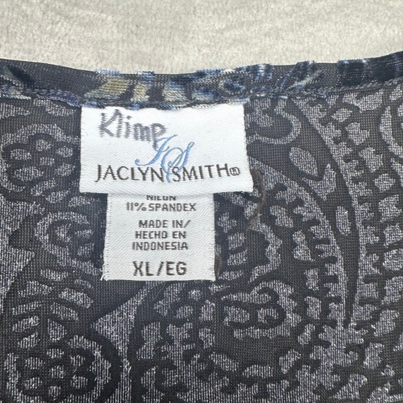 VTG Velvet Burnout Peacock Feather Print Stretch Top XL - Picture 3 of 13